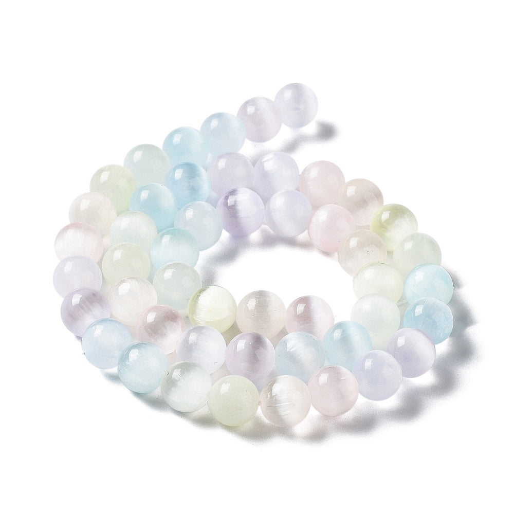 Selenite Beads Dyed Macaron Color Round 8mm (48pcs/Strand) The Pink Bead Shop