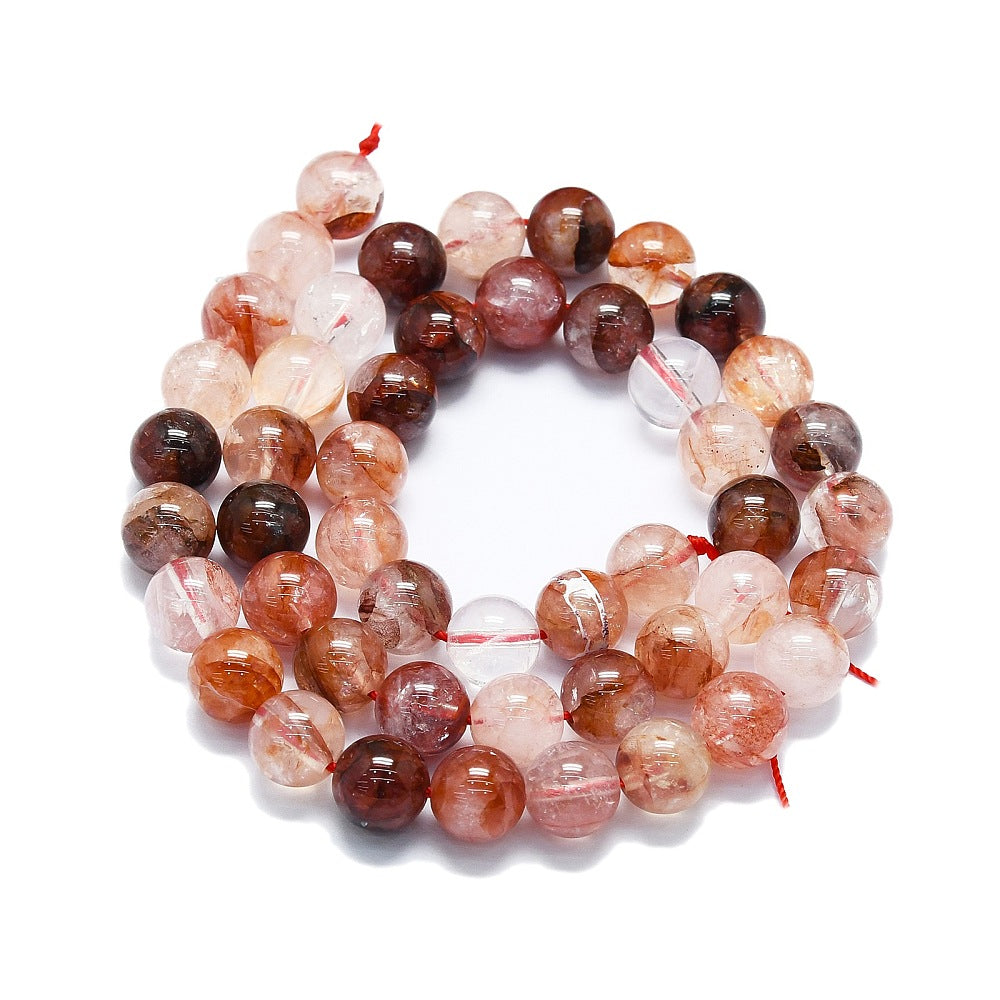 Natural Red Hematoid Quartz/Ferruginous Quartz Beads Strands, Fire Quartz, Grade AB, Round, 8mm