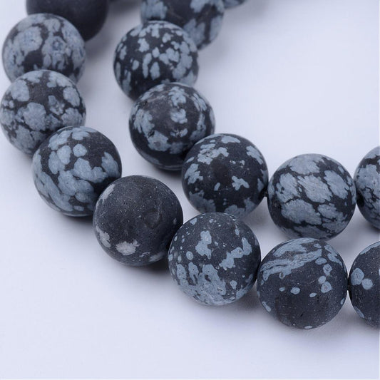 Natural Snowflake Obsidian Beads Strands, Frosted, Round, 8mm