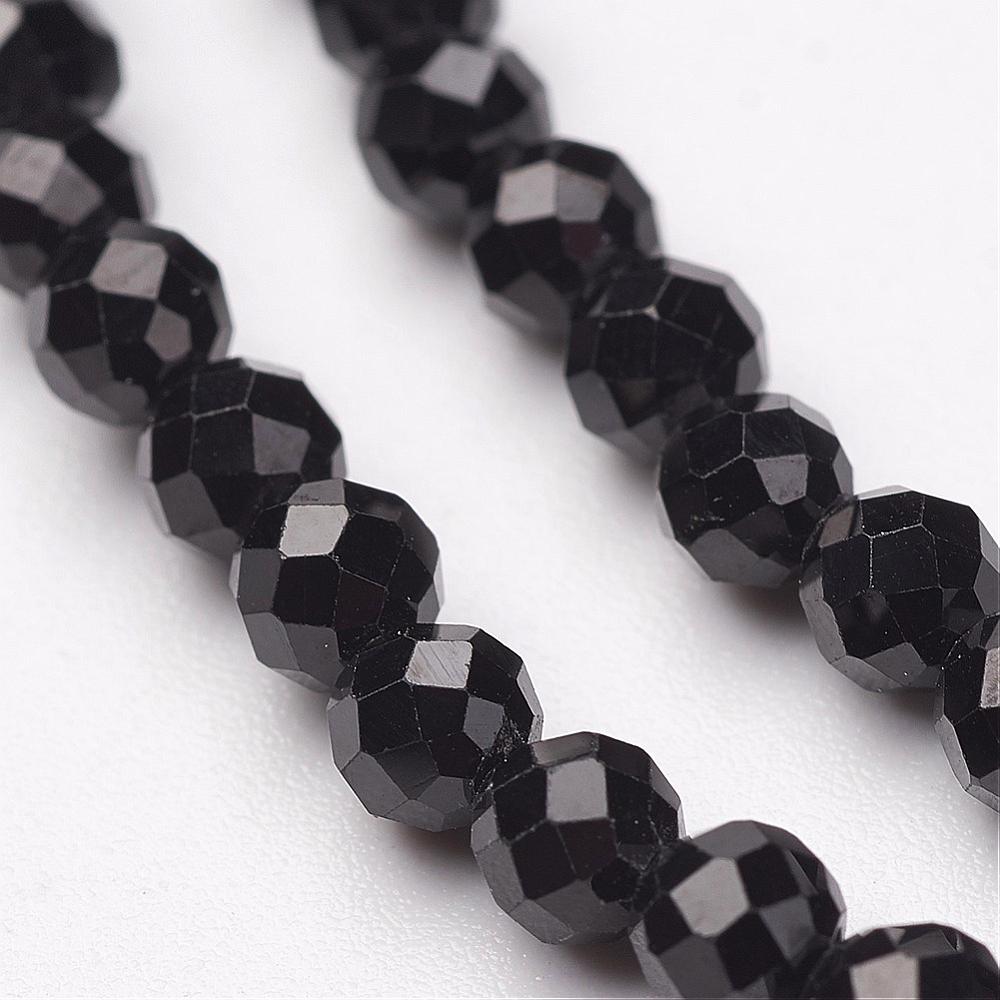 Natural Black Spinel Bead Strands, Faceted, Round Size: about 4mm