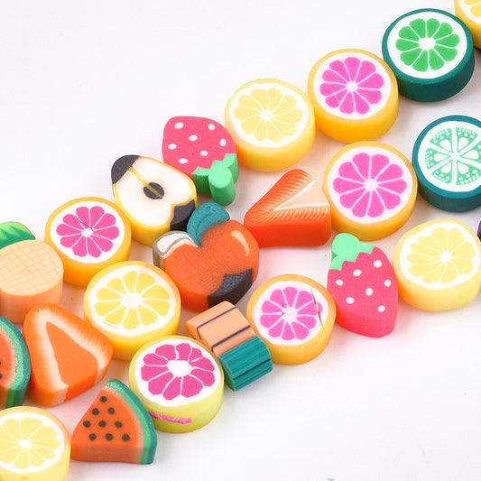 Handmade Polymer Clay Beads Strands, Fruit Theme, Mixed Shapes, Mixed Color