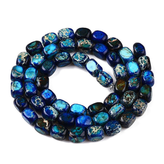 Imperial Jasper Beads Dyed Cuboid Blue 6.5–7.5x6x5–6mm (53–60pcs/Strand) The Pink Bead Shop