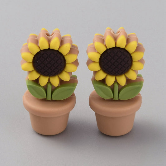 Sunflower Flowerpot Silicone Beads