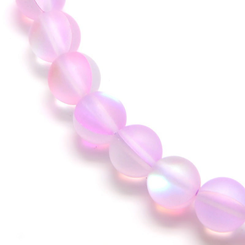 Mermaid Glass; Holographic Beads, Half AB Color Plated, Frosted, Round, Pearl Pink 8mm