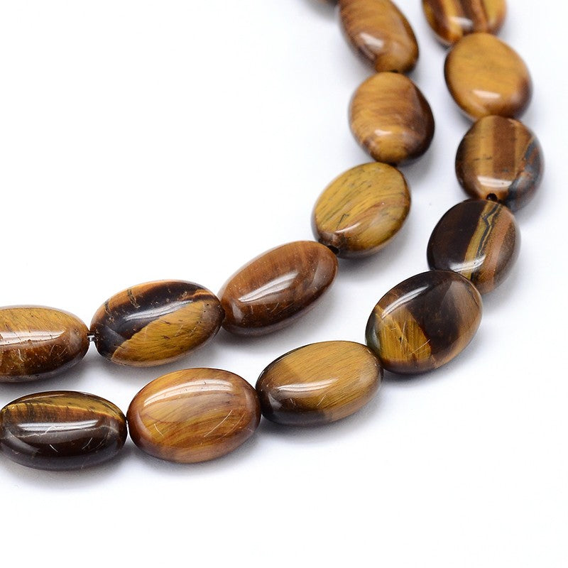 Natural Tiger Eye Flat Oval Bead Strands