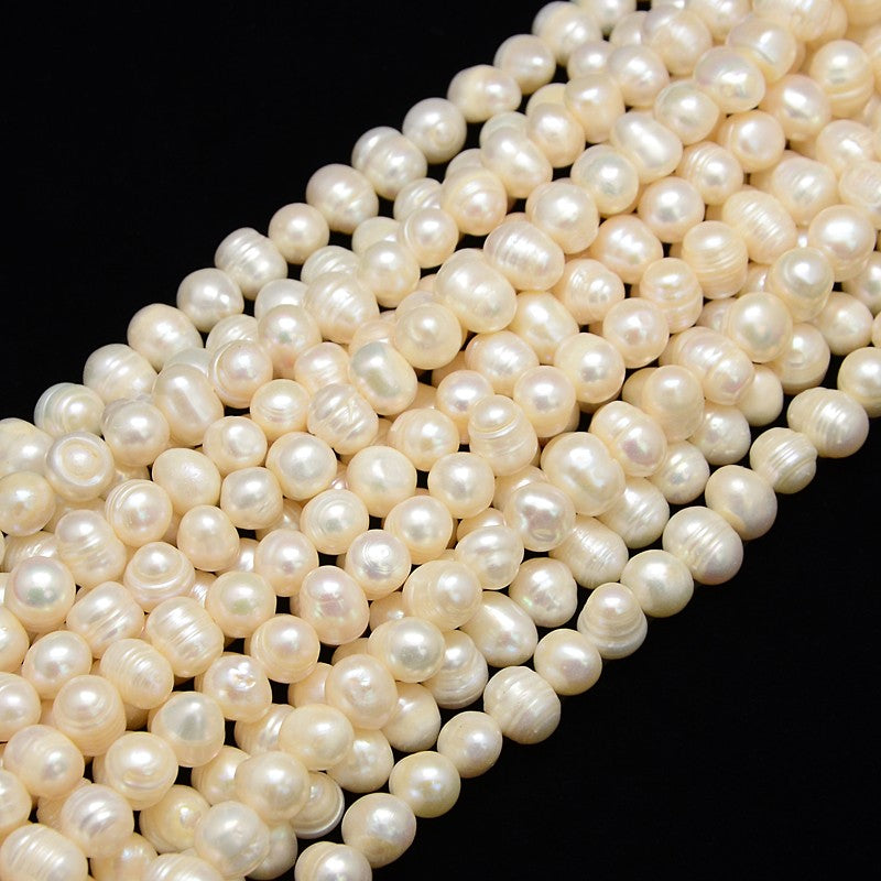 Natural Cultured Freshwater Pearl Beads Strands, Potato, Creamy White 8mm