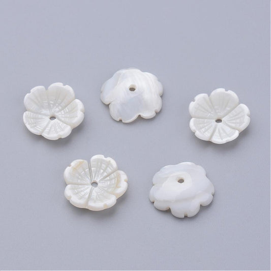 Natural Freshwater Shell Beads, Flower, Creamy White Size: about 12mm long 5 Pack