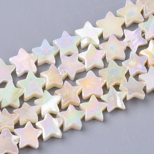 Star Freshwater Shell Bead Strands Electroplated Creamy White