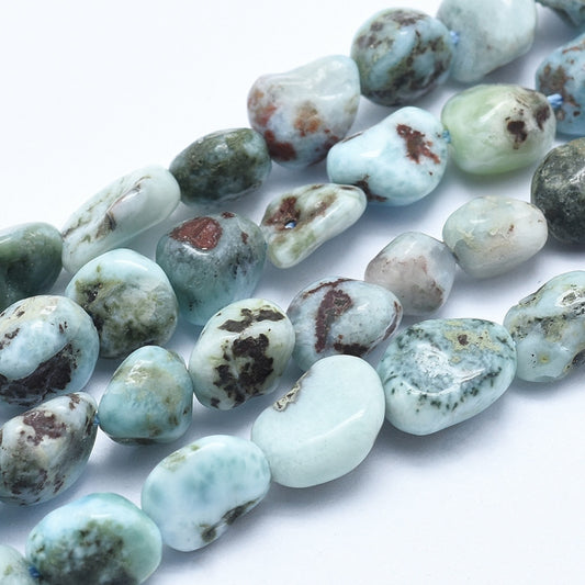 Natural Larimar Bead Strands, Tumbled Stone, Nuggets, Size: about 5~8mm