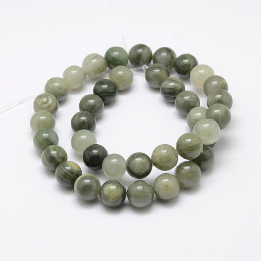 Natural Green Rutilated Quartz Beads Strands, Round 8mm