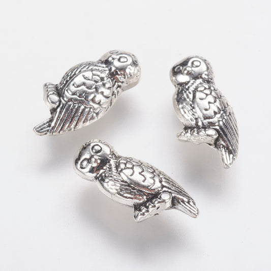 Tibetan Style Alloy Owl Beads Antique Silver  2 Pack The Pink Bead Shop