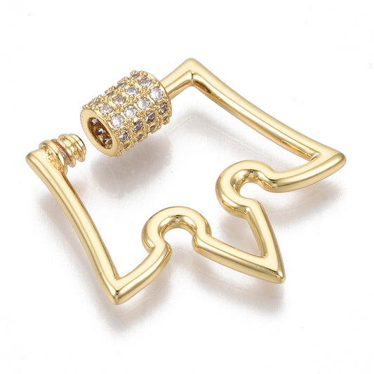 Brass Micro Pave Clear Cubic Zirconia Screw Carabiner Lock Charms, Crown, Nickel Free, Real 18K Gold Plated