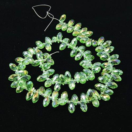 Electroplate Glass Beads Strands, Top Drilled Beads, Faceted, Teardrop