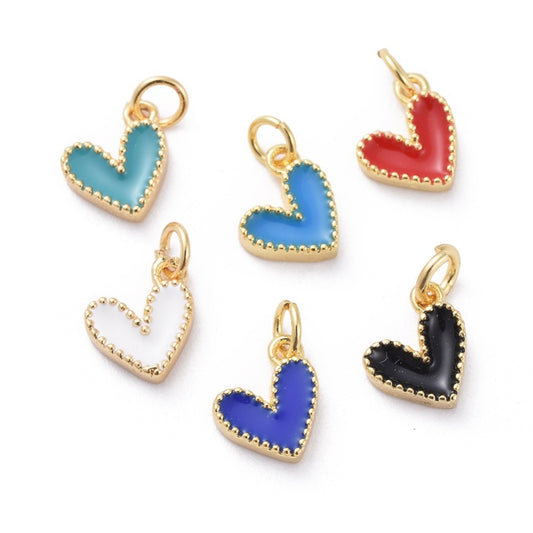 Heart Enamel Charms Brass Findings 18k Gold Plated 2pk random colors