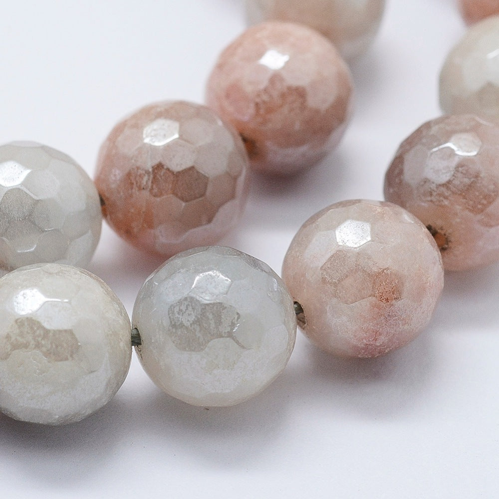 Electroplated Natural Sunstone Gemstone Beads Strands, Round, Faceted 6mm