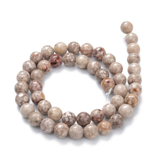 Mafanite Stone Beads – Thistle Beige Round Gemstone Bead Strand (8mm) The Pink Bead Shop