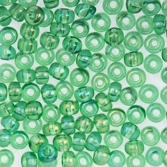 Czech Seed Beads Size 2/0 Transparent Light/Medium Green AB – Approx. 20g Vial | The Pink Bead Shop Canada