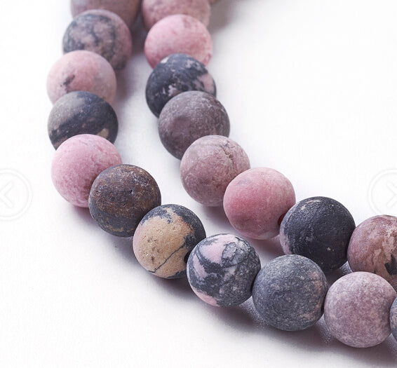 Rhodonite Natural Gemstone Beads – Frosted Round 4mm | The Pink Bead Shop Canada