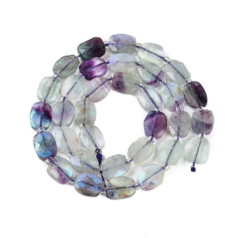 Electroplated Natural Colorful Fluorite Beads Strands, Faceted, Oval, Rainbow Plated