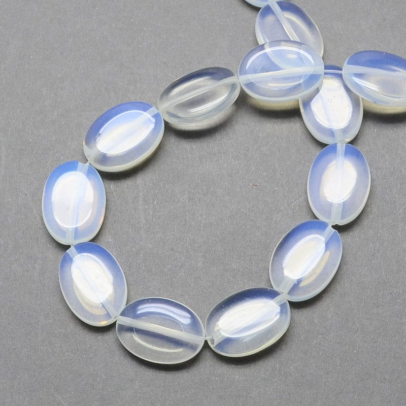 Flat Oval Opalite Beads Strands, Alice Blue Size: about 18mm long, 13mm wide, 6mm thick