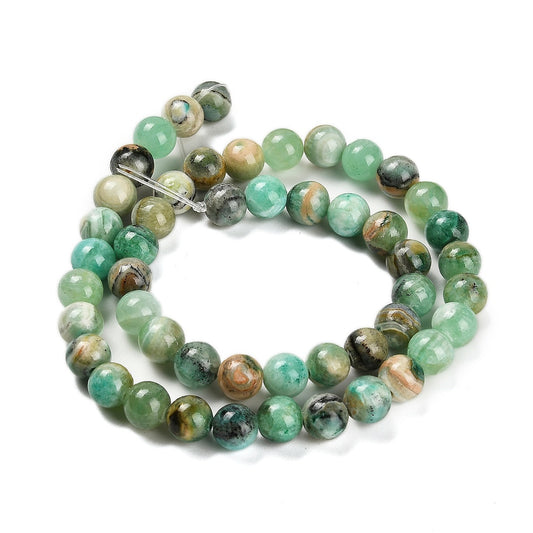 Natural Green Line Jasper Beads Strands, Round, 8mm