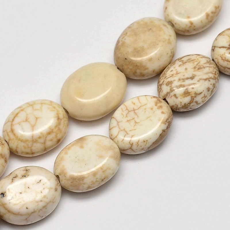 Flat Oval Natural Magnesite Beads Strands, Creamy White Size: about 8mm wide, 10mm long