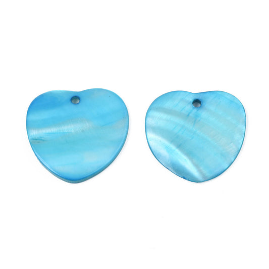 Heart Freshwater Shell Pendants Dyed Sky Blue 2 Pk