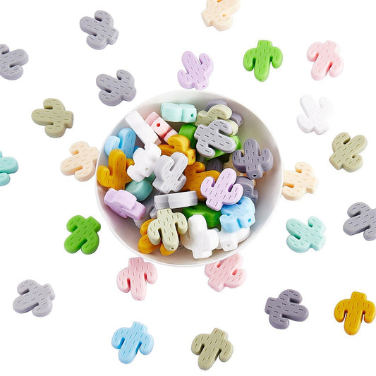 Cactus Silicone Focal Beads, Mixed Color