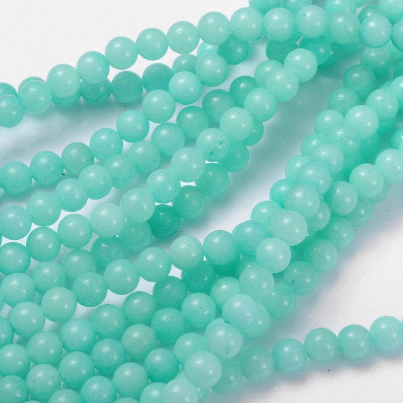 Natural & Dyed Jade Beads Strands, Teal  Round Size: about 6mm