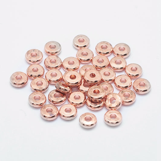 Brass Spacer Beads, Flat Round, Rose Gold Size: about 6mm 20 Pack