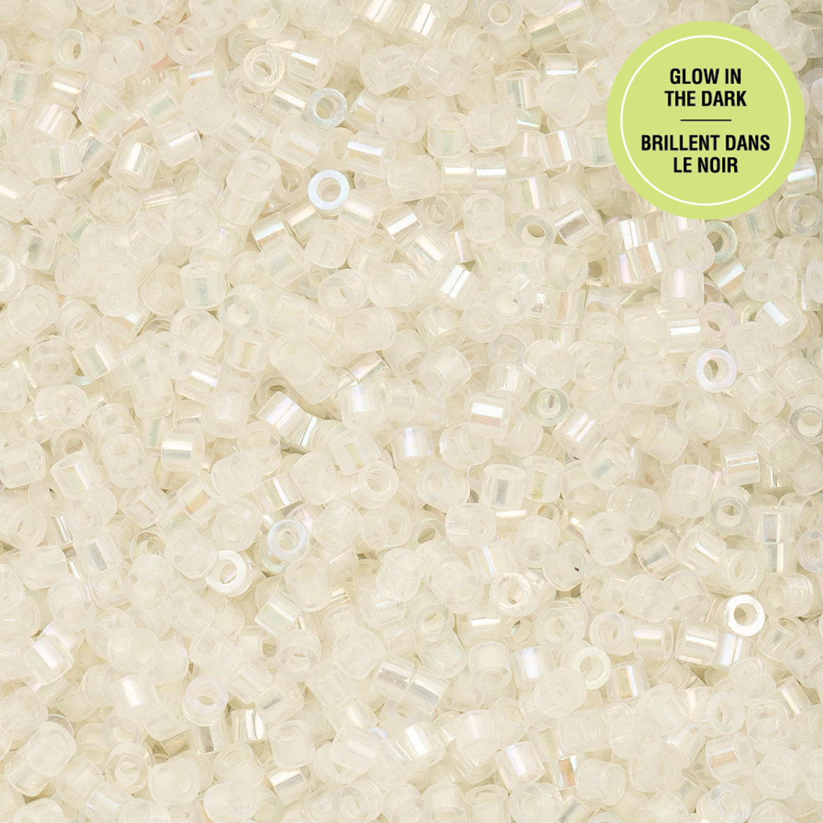 Cylin Bead 11/0 Glow in Dark AB Seed Beads – White to Green 25g Bag | The Pink Bead Shop Canada