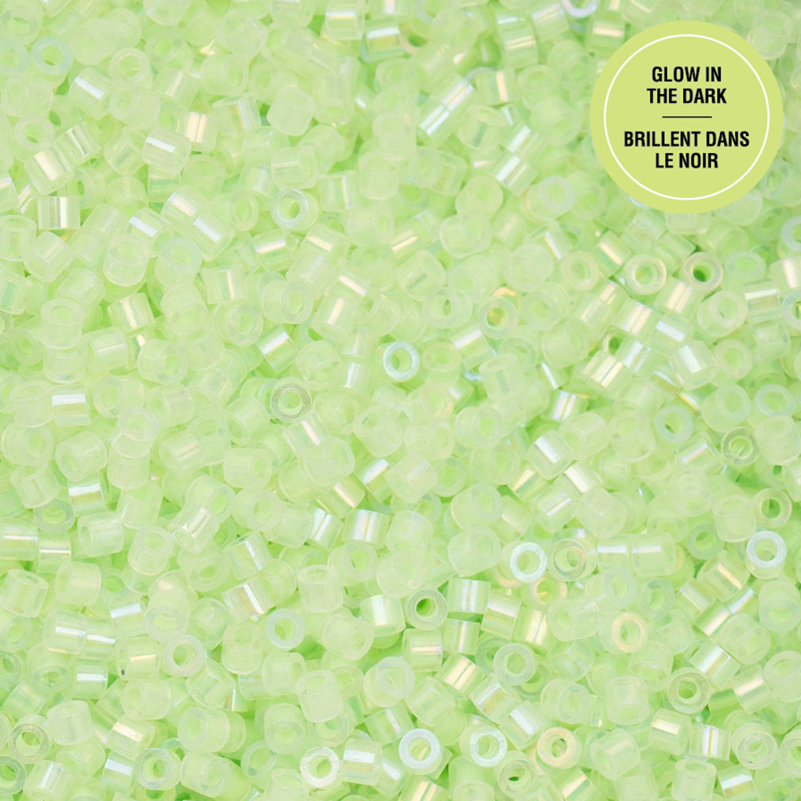 Cylin Bead 11/0 Glow in Dark AB Seed Beads – Light Green 25g Bag | The Pink Bead Shop Canada