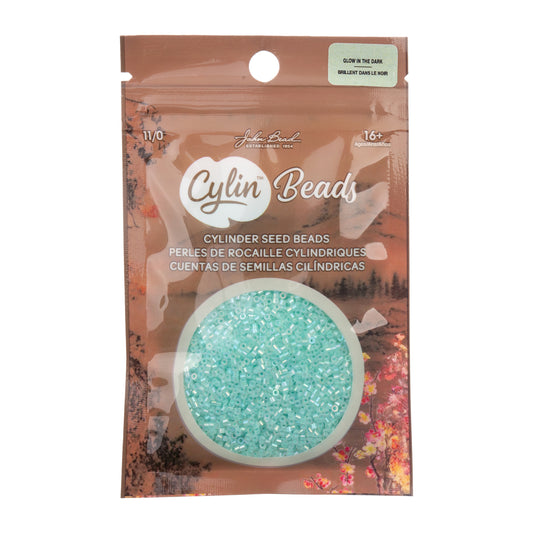 Cylin Bead 11/0 Glow in Dark AB Seed Beads – Green 25g Bag | The Pink Bead Shop Canada