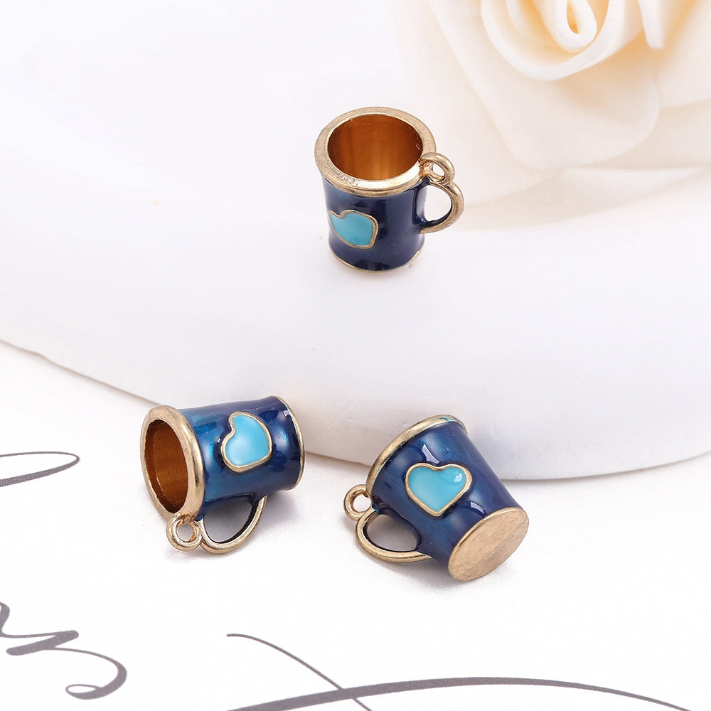 Alloy Enamel Mug Cup with Heart Miniature Ornaments, Micro Landscape Home Fairy Garden Supplies