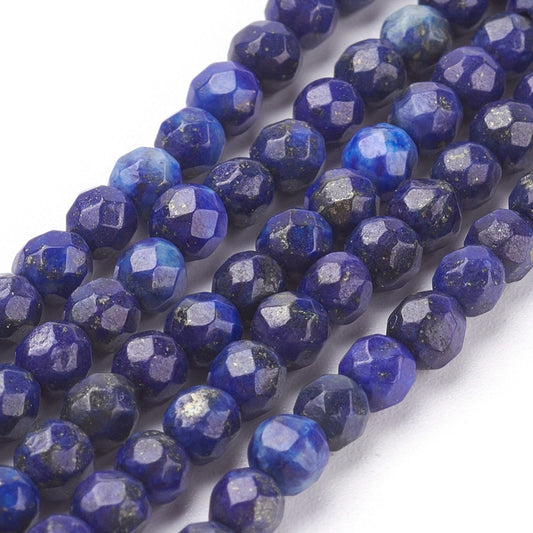 Natural Lapis Lazuli Beads Strands, Faceted Round, Midnight Blue Size: about 4mm