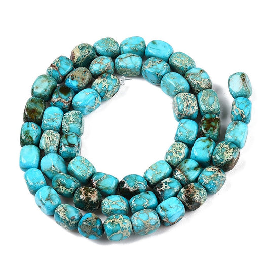 Imperial Jasper Beads  Dyed Cuboid Cyan 6.5–7.5x6x5–6mm (53–60pcs/Strand) The Pink Bead Shop