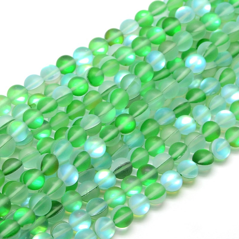 Mermaid Glass Holographic Beads, Half AB Color Plated, Frosted, Round, Spring Green 8mm