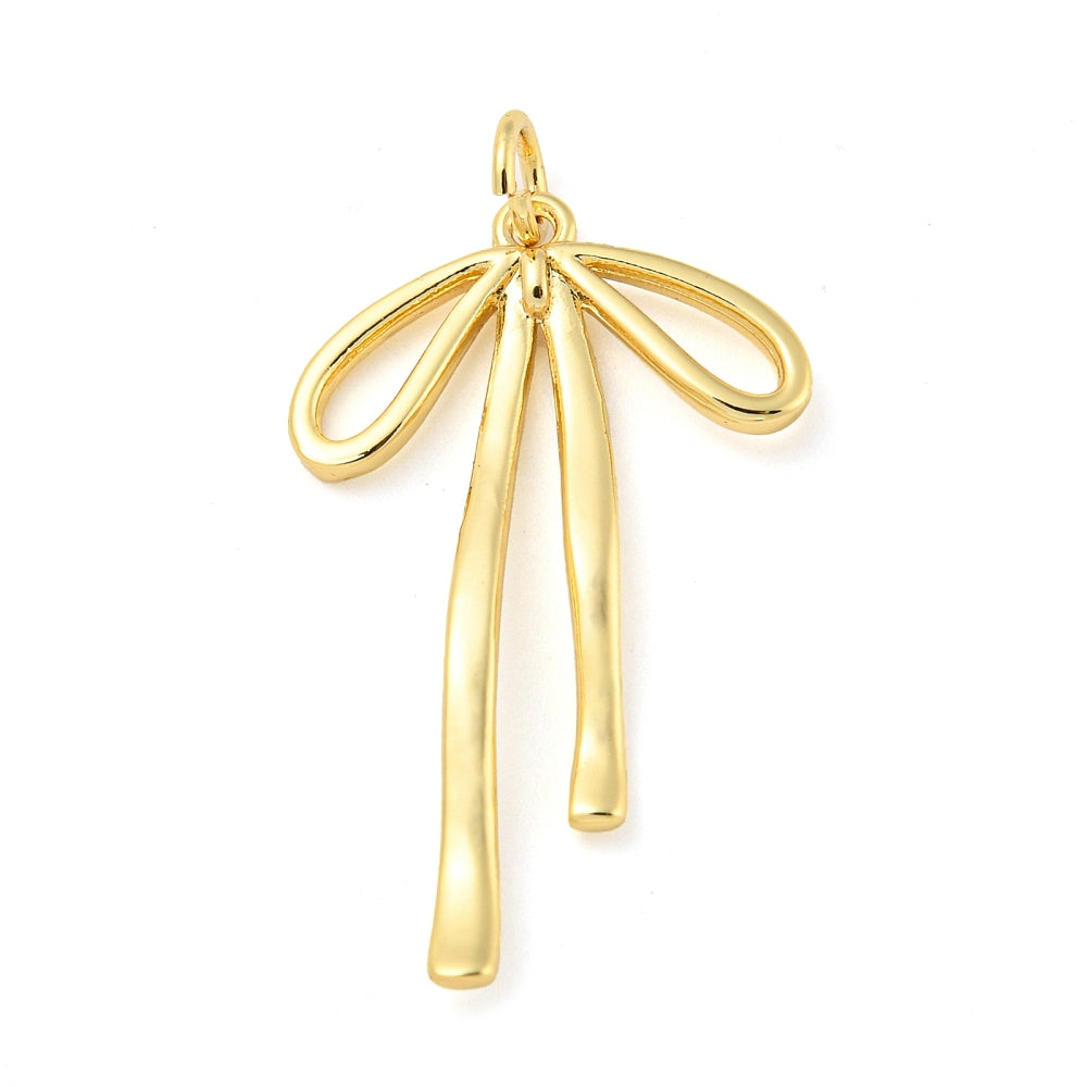 Rack Plating Brass Pendants, Cadmium Free, Lead Free, Long-Lasting Plated, with Jump Ring, Bowknot, Real 18K Gold Plated