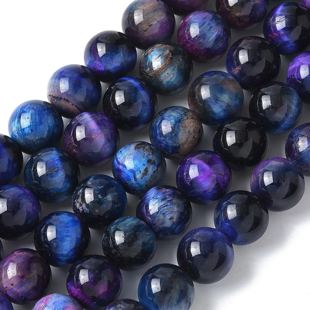 Tiger Eye Beads – 8mm Dyed & Heated, Midnight Blue (Approx. 47–48pcs/Strand) The Pink Bead Shop