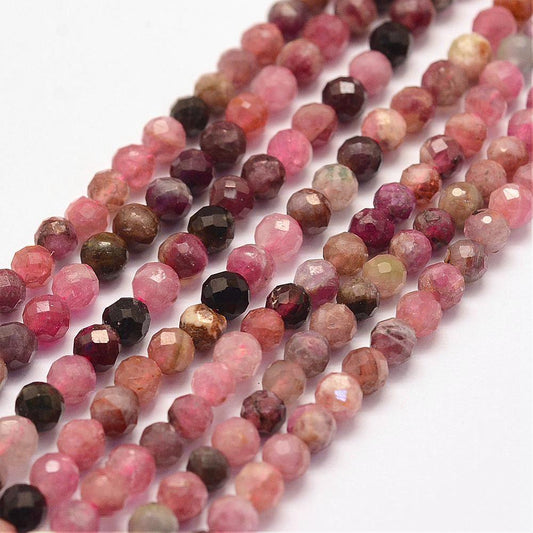 Natural Tourmaline Bead Strands, Faceted, Round 4mm