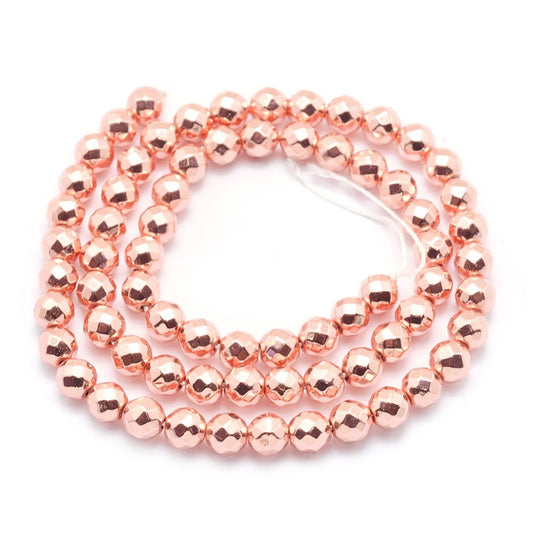 Hematite Grade AAA Long Lasting Plated Faceted 4mm Bead Strands Rose Gold