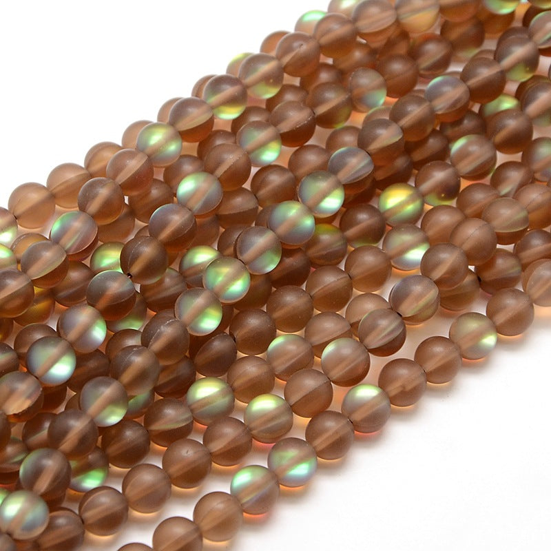 Mermaid Glass Holographic Beads, Half AB Color Plated, Frosted, Round, Coffee 8mm