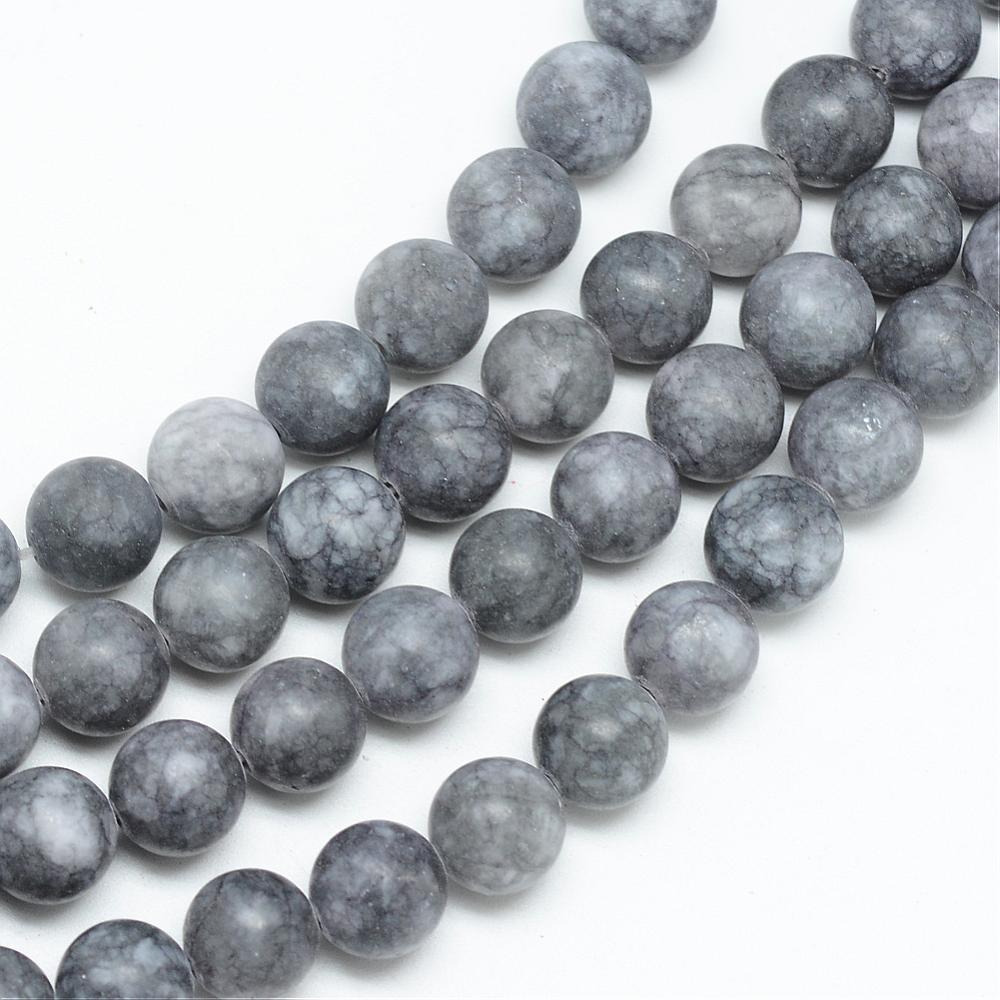 Jade Beads Frosted Gray White  – 8–9mm Round The Pink Bead Shop