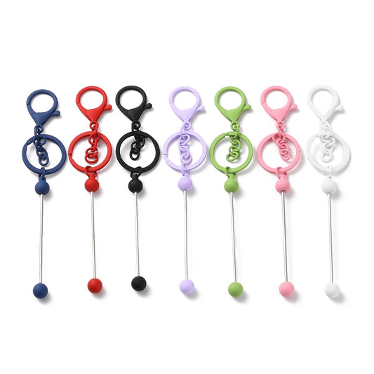 Spray Painted Alloy Bar Beadable Keychain for Jewelry Making DIY Crafts, with Alloy Lobster Clasps and Iron Ring, Mixed Color