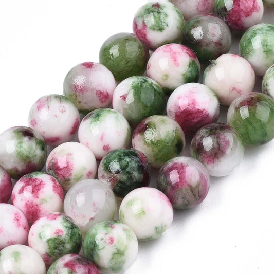 Natural Dyed Persian Jade Gemstone Bead Strands, Round, Camellia 8mm