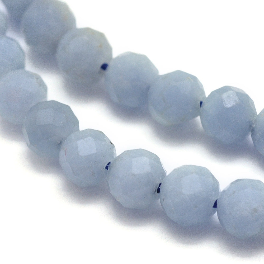 Natural Angelite Beads Strands, Anhydrite Beads, Round, Faceted, Frosted,4mm