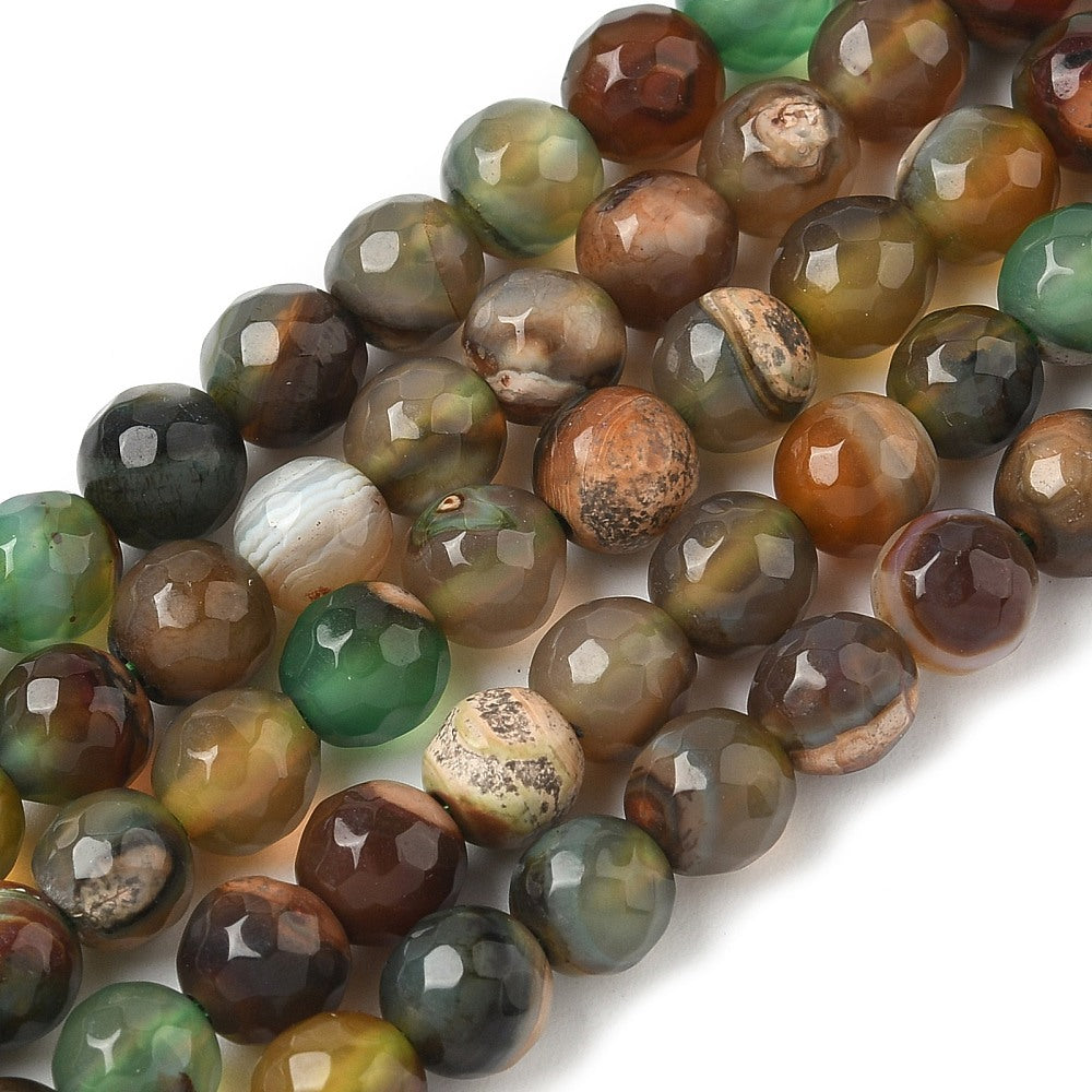 Colorful Agate Beads Natural  Faceted Round 6mm (62pcs/Strand) The Pink Bead Shop