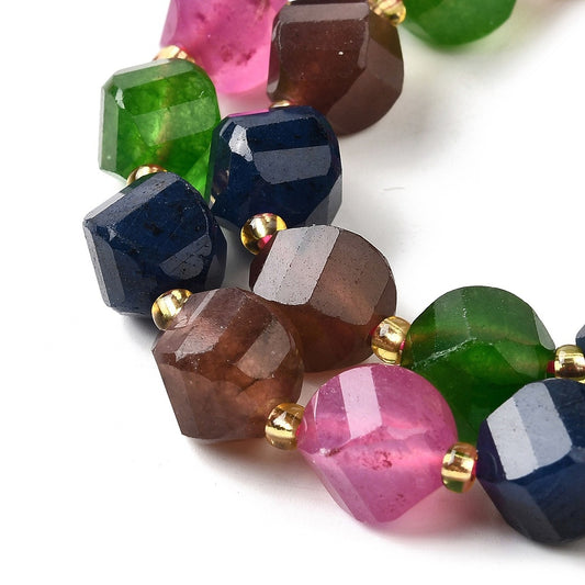 Mixed Color Dyed Quartz Beads Faceted Twist Shape 10x9–10mm (33–34pcs/Strand) The Pink Bead Shop