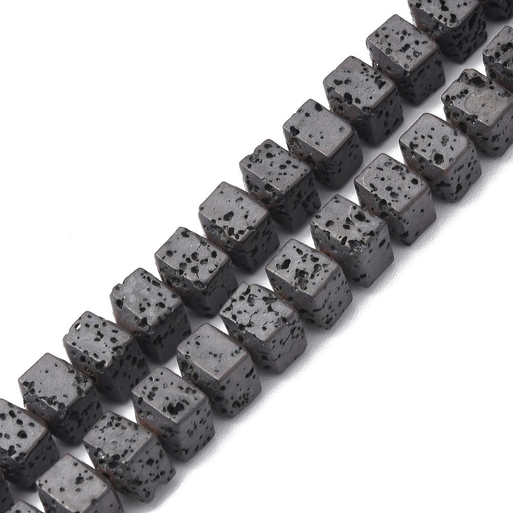 Natural Lava Rock Beads Strands, Square, Size: about 6.5mm