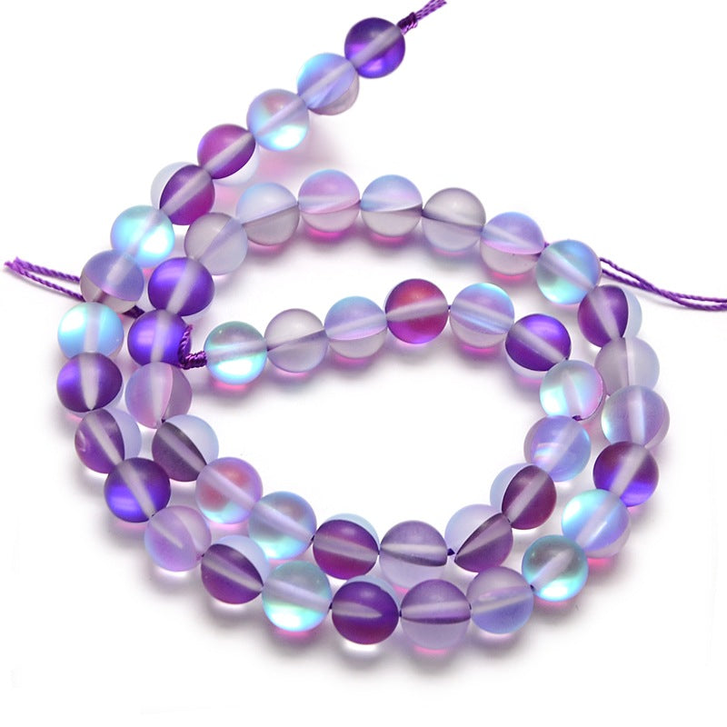 Mermaid Glass Holographic Beads, Half AB Color Plated, Frosted, Round, Blue Violet 8mm